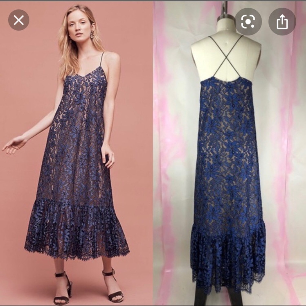 Anthropologie Navy Lace Dress